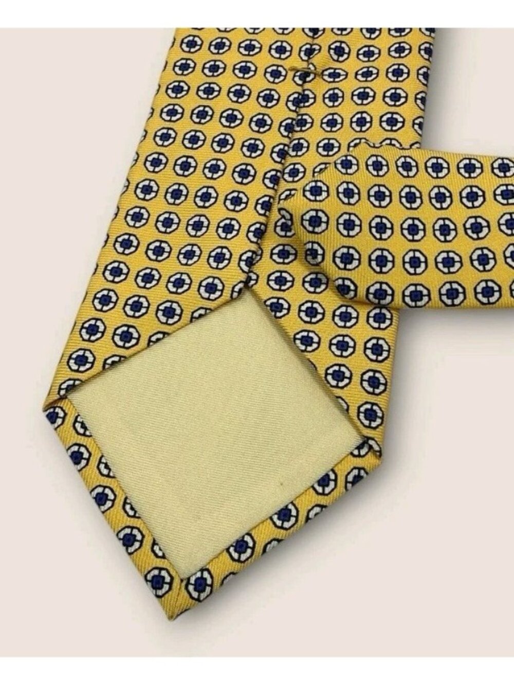 POLO RALPH LAUREN Silk Tie ITALY Yellow Blue White Geometric W:3.5" EUC - Picture 5 of 6